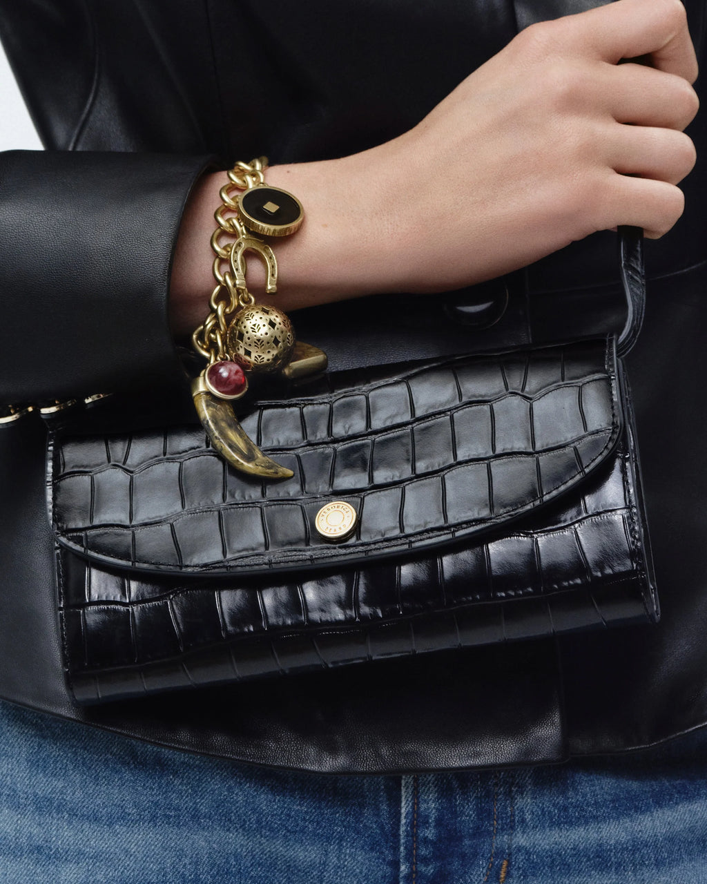 Portefeuille bandoulière effet croco