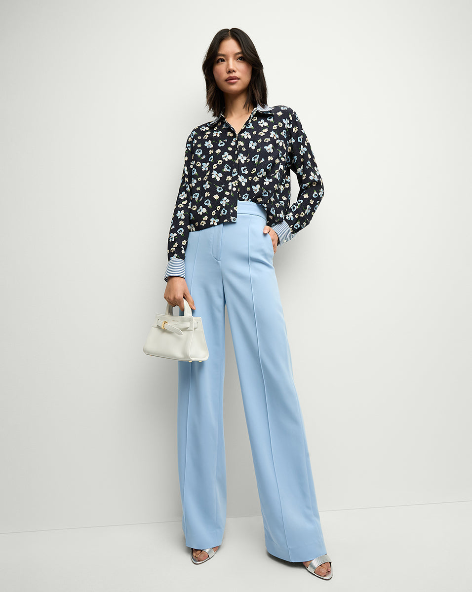 Maia Floral Silk Double-Collar Shirt
