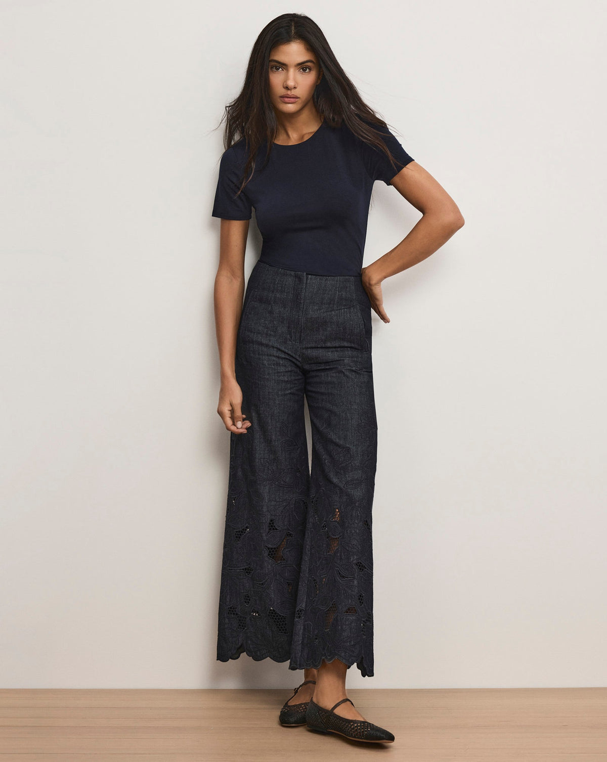 Osborne Wide-Leg Eyelet Pant