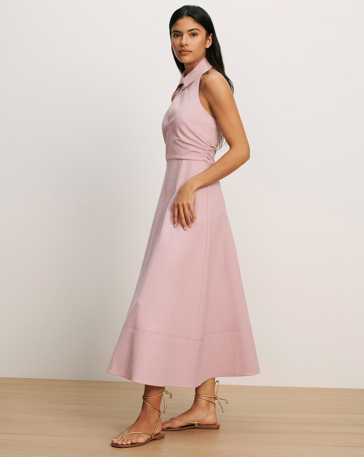 Robe midi dos nu en seersucker Mackey