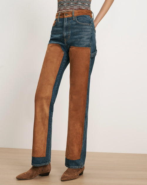 Jean droit Dylan en daim patchwork
