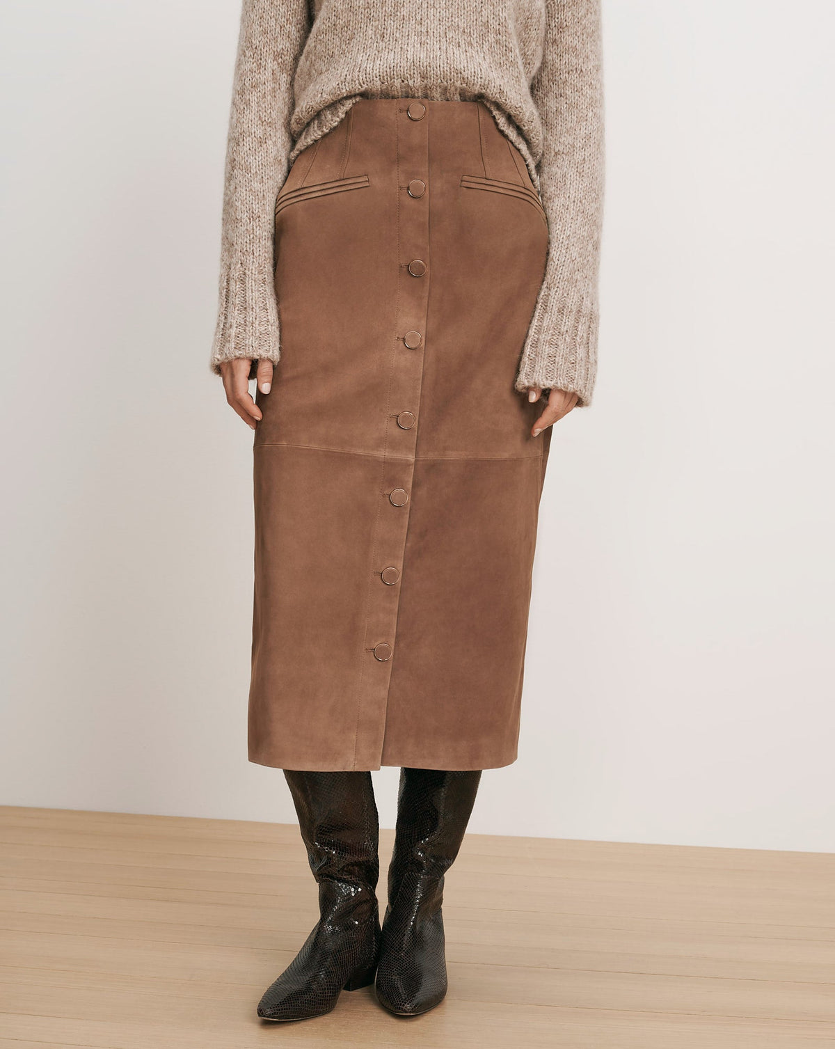 Callisian Suede Midi Skirt