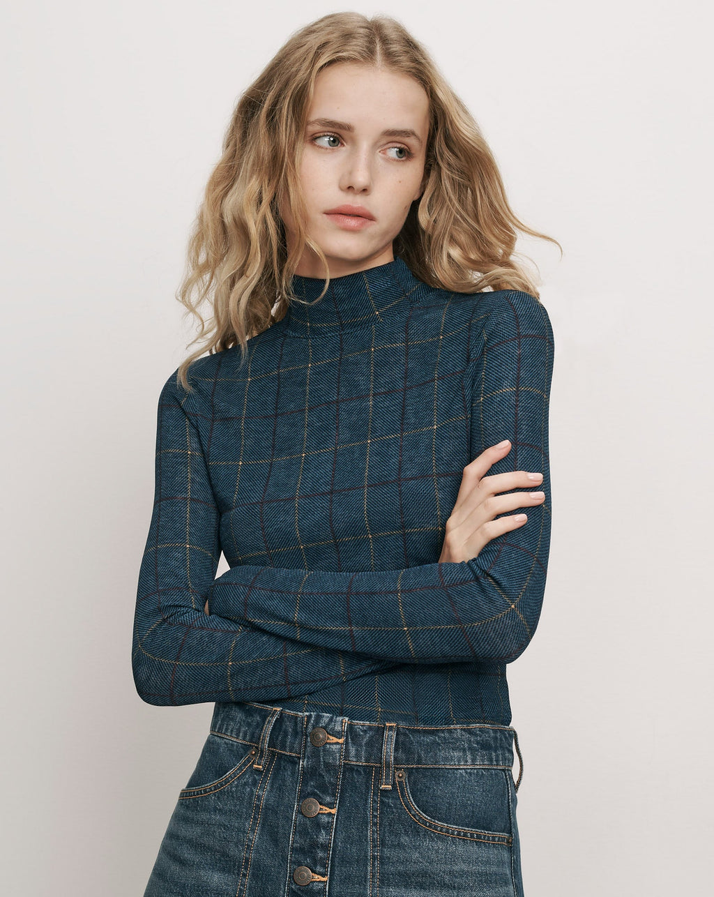 Wyeth Plaid Turtleneck Top