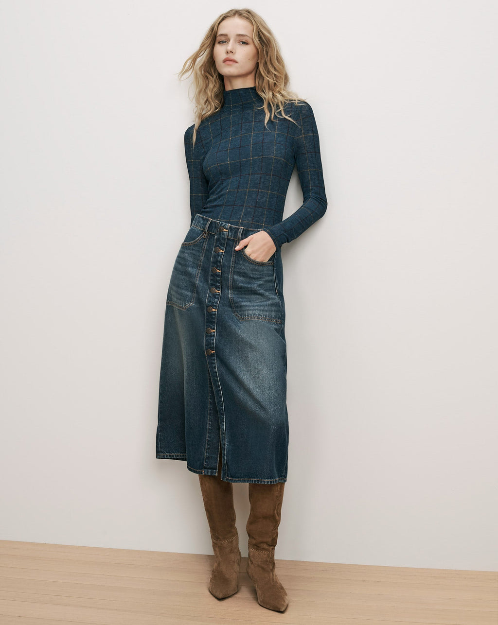 Wyeth Plaid Turtleneck Top