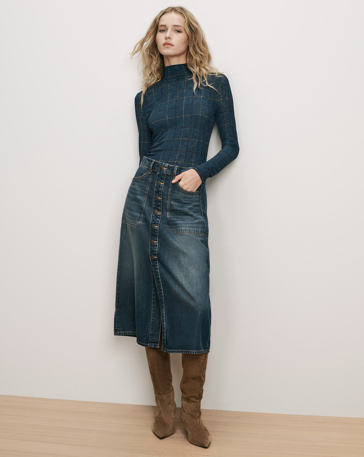 Wyeth Plaid Turtleneck Top