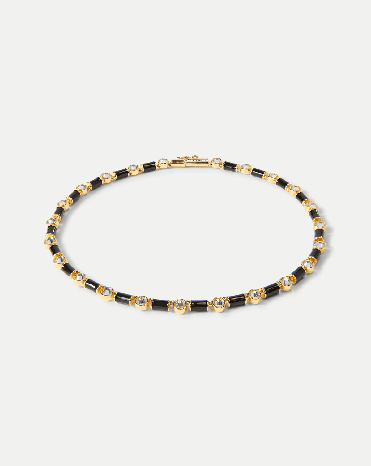 Black Enamel and Crystal Barrel Necklace