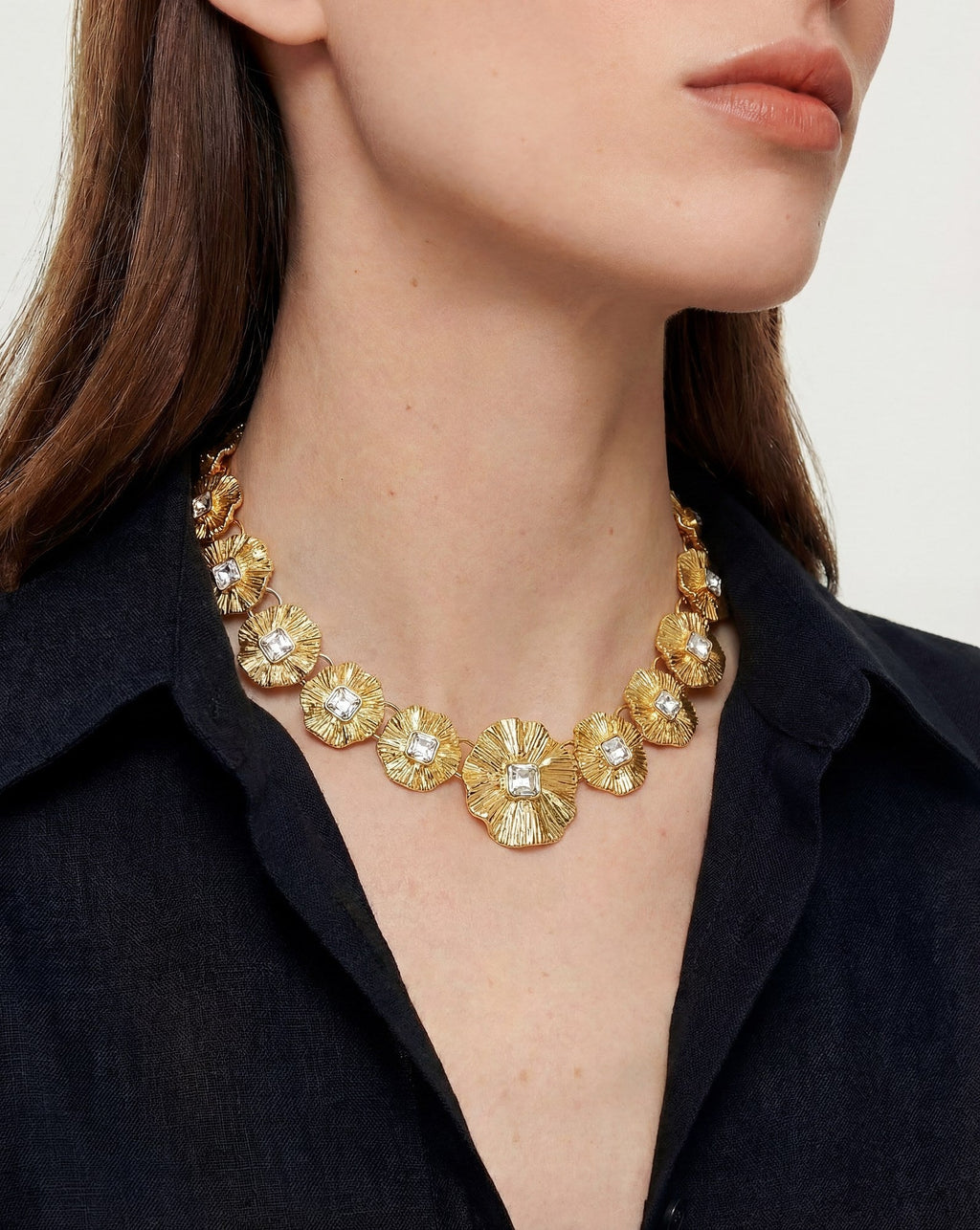 Collier fantaisie doré floral