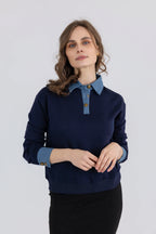 Denim Collar and Cuff Sweatshirt