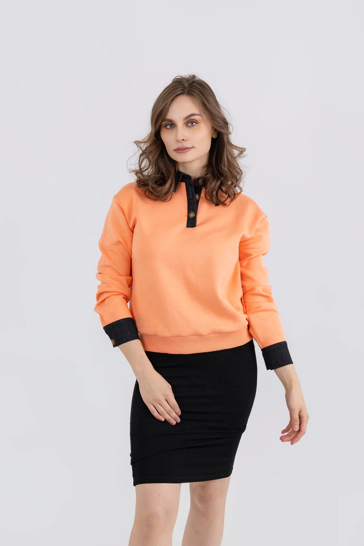 Denim Collar and Cuff Sweatshirt