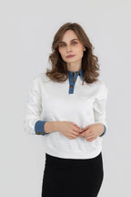 Denim Collar and Cuff Sweatshirt
