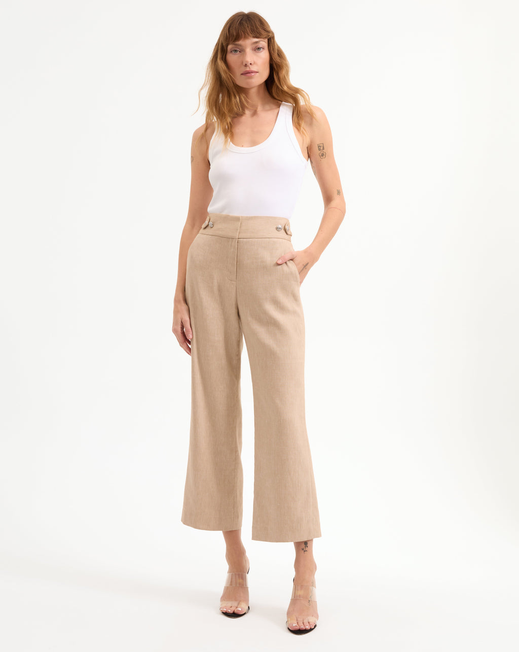 Pantalon Aubrie court à jambe large
