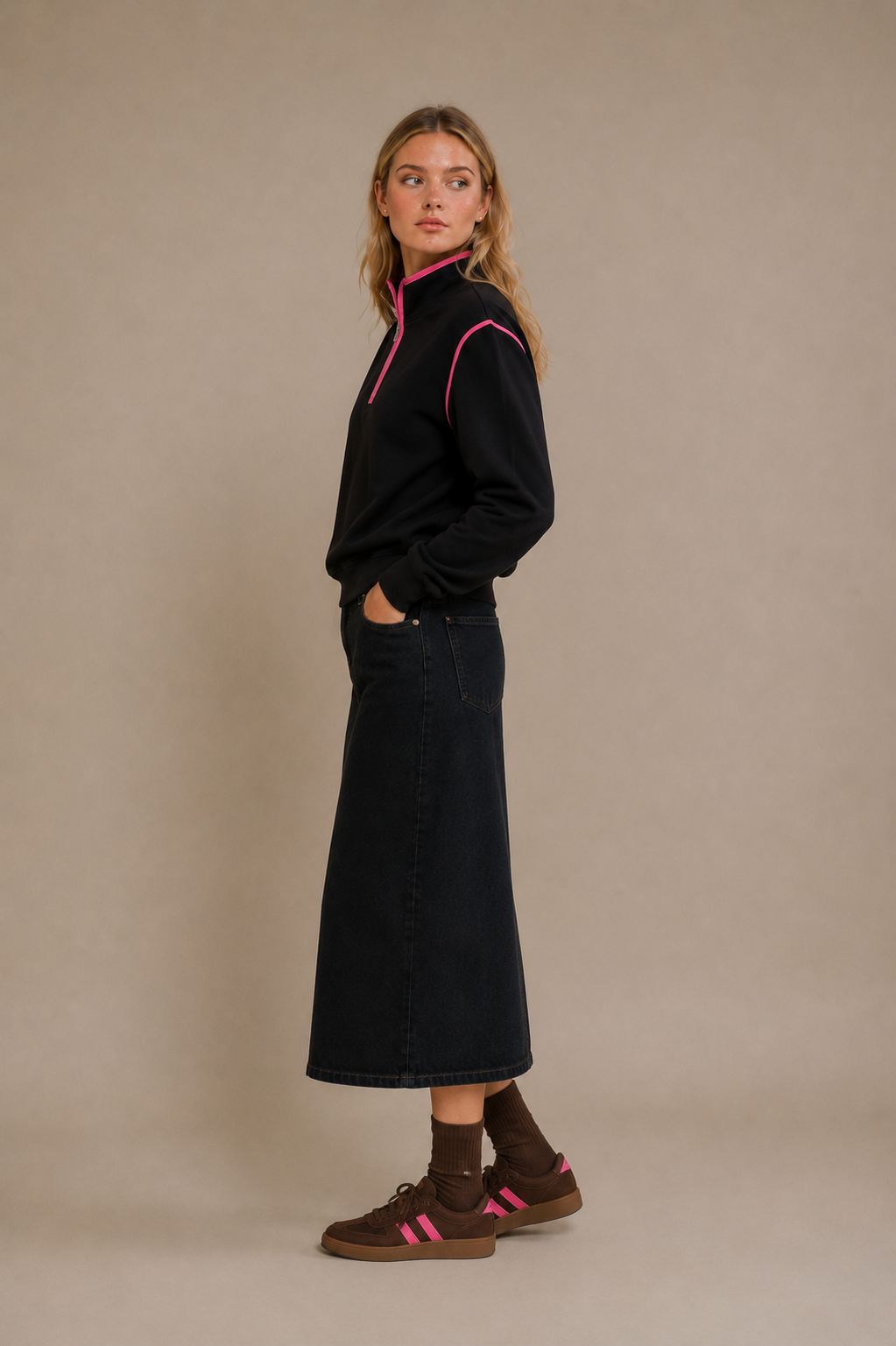 Denim Pleated Skirt