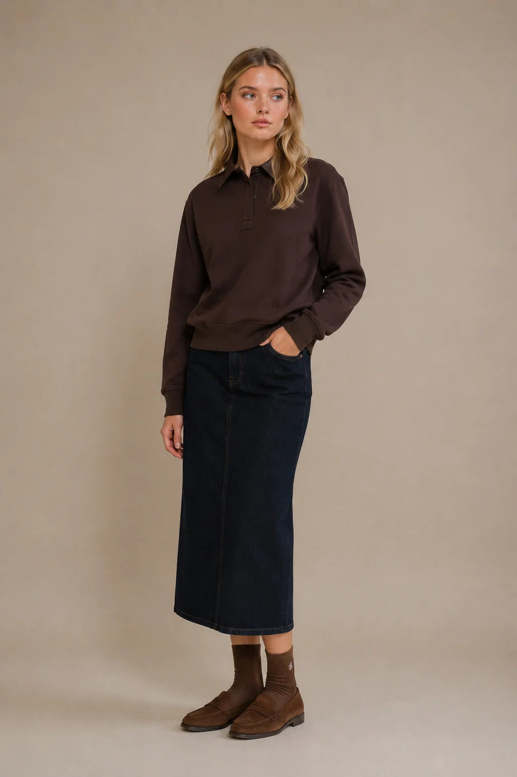 Leather Collar & Cuff Sweat