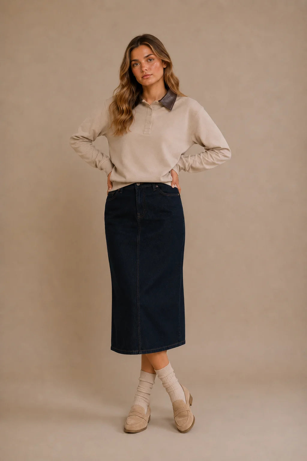 Leather Collar & Cuff Sweat
