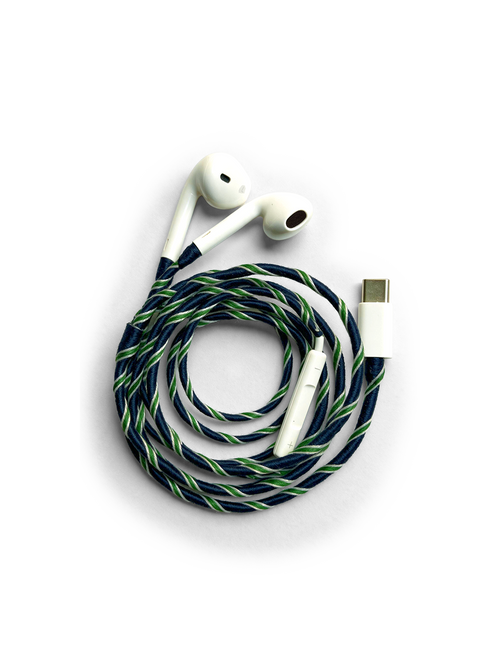 Blue Twist Hand-Wrapped Earphones