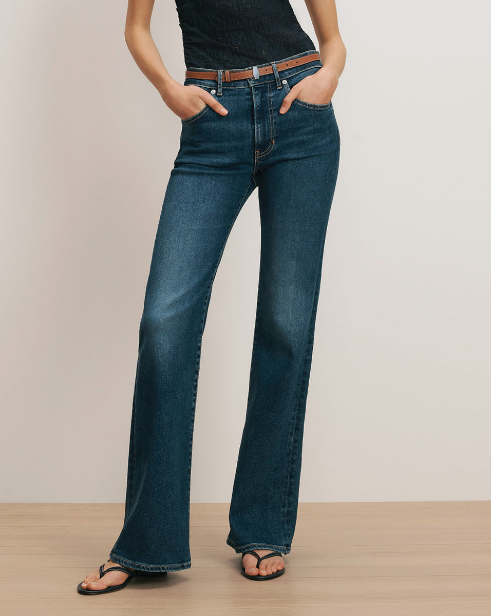 Jean Crosbie à taille mi-haute, coupe étroite et jambe large