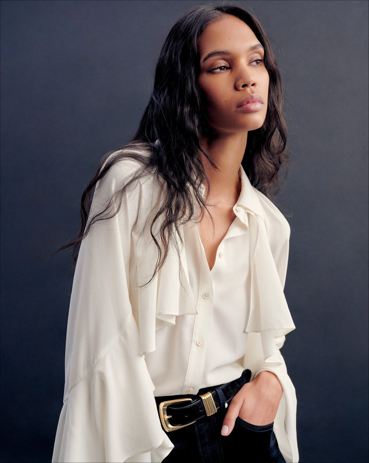 Demaris Ruffled Button-Down Blouse