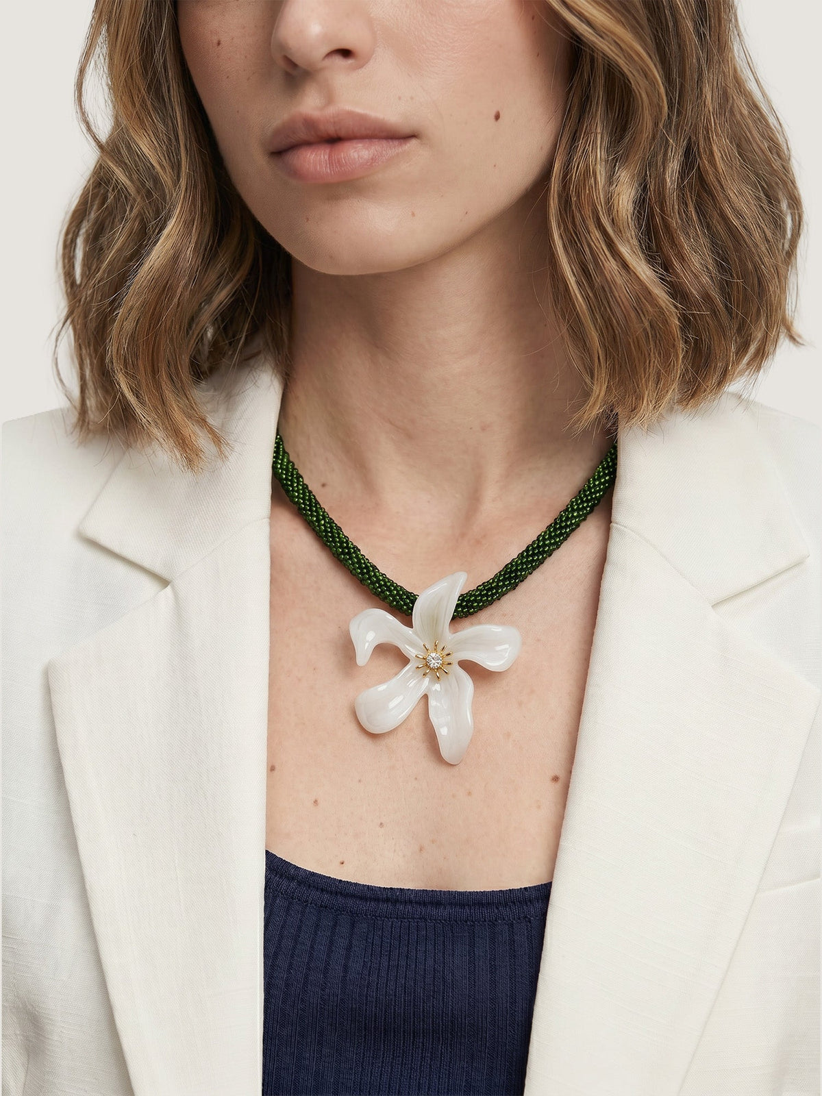 Flower Pendant Beaded Necklace