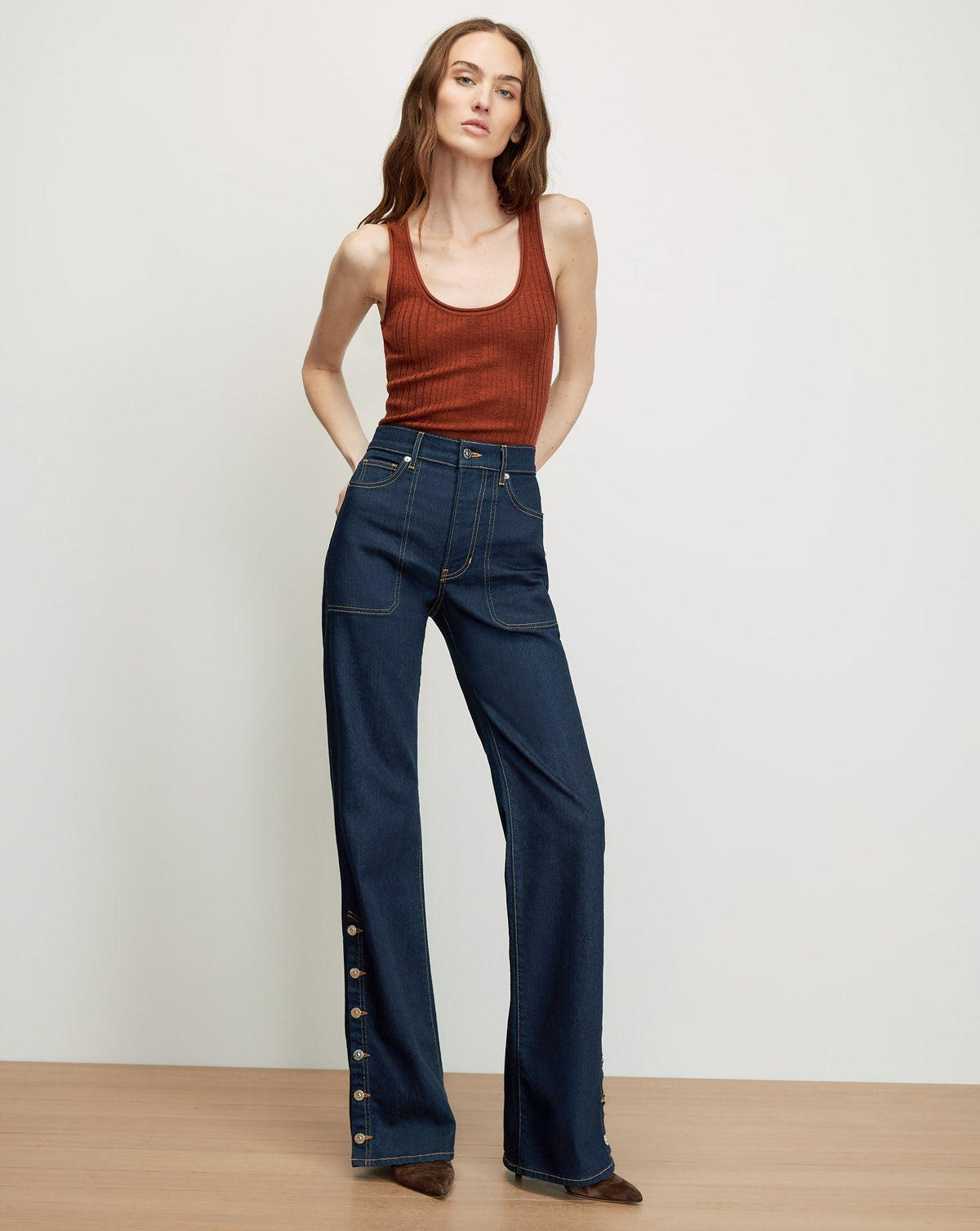 Crosbie Slim Wide-Leg Button-Seam Jean