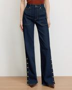 Crosbie Slim Wide-Leg Button-Seam Jean