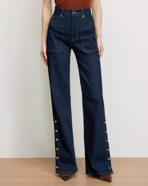 Jean Crosbie coupe large, jambe droite et coutures boutonnées