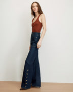 Crosbie Slim Wide-Leg Button-Seam Jean