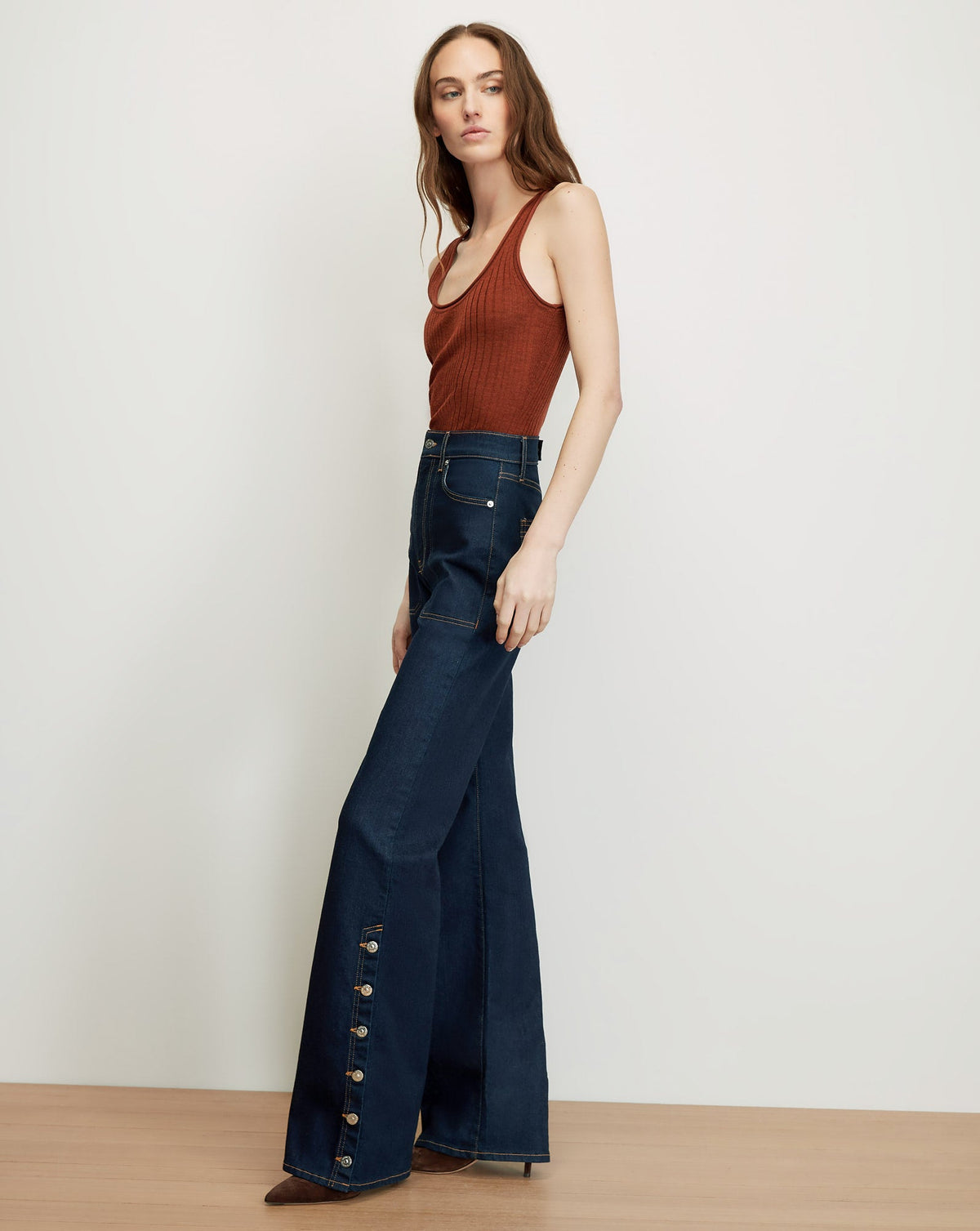 Crosbie Slim Wide-Leg Button-Seam Jean